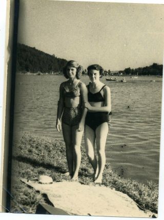 1956 Two Women Swimsuit Nude Fashion Russian Vintage Photo