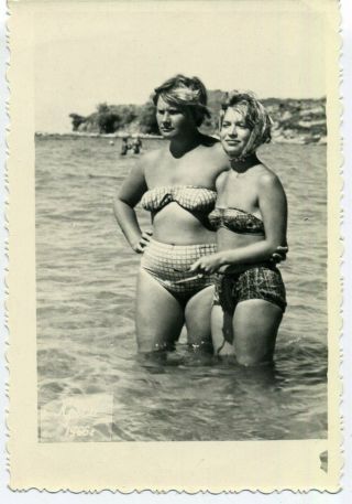 1950s Two Women Swimsuit Nude Fashion Russian Vintage Photo
