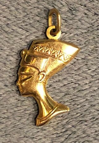 Vtg 14k Solid Yellow Gold Egyptian Queen Nefertiti Charm Pendant