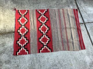 Vintage Navajo Native American Crosses Rug Weaving Unique Pattern Red And Grey