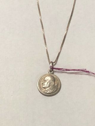 Vintage Pope John Johannes Xxiii Medal Silver.  925 Pendant Necklace.  Catholic