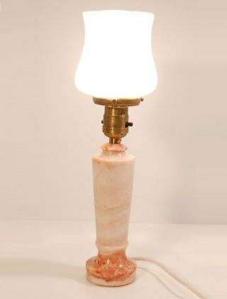 Antique 1920 - 1930s Hand Carved Pink Alabaster Stone Lamp Uno Fitter Tulip Shade