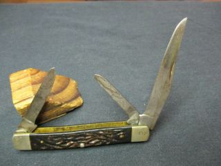Vintage Pocket Knife/3 Bl/robeson Cutlery U.  S.  A.  /4 " Stock Man/dark Scales/nice