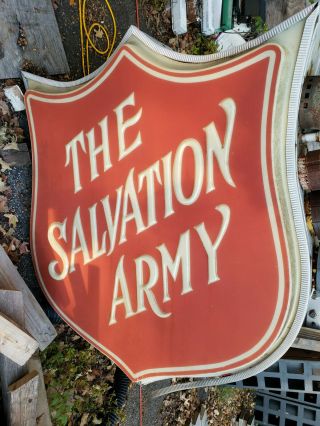 Antique Salvation Army Embossed Pan Face Sign Retail Thrift Advertising Vintage