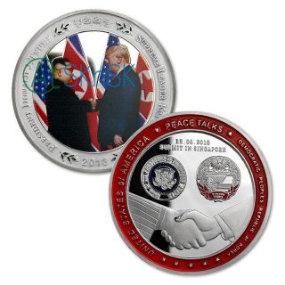 Us Donald Trump Kim Jong Un Peace Talk Summit Singapore 2018 Silver Plated Coin