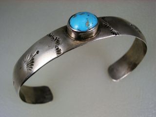 Vintage Navajo Stamped Sterling Silver & Sky Blue Turquoise Bracelet