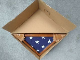 FLAG DISPLAY CASE for 3x5 ft Flag Vintage Oak Glass Front USA Made 226 - 0 2