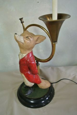 Vintage Mid Century Fun Fox Red Coat And Brass Horn Lamp Fox Hunting
