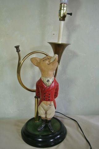 Vintage Mid Century FUN Fox Red Coat and Brass Horn Lamp Fox Hunting 2