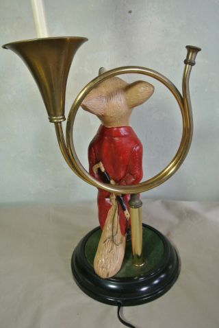 Vintage Mid Century FUN Fox Red Coat and Brass Horn Lamp Fox Hunting 3