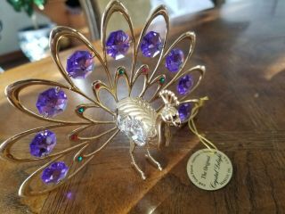 24 K Gold Plate Crystal Delight Peacock Ornament By Mascot Int 