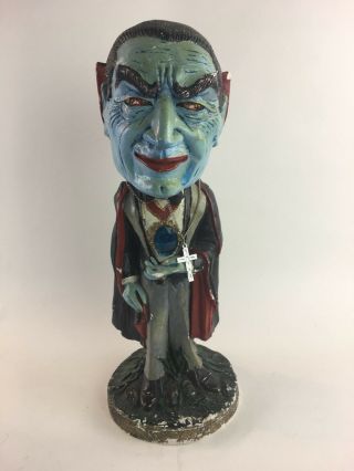 Vintage 19 " Chalkware Count Dracula Statue Figure Heavy Blue Jewel
