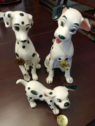 Vintage Disney 101 Dalmatians Pongo Perdita Patch Ceramic Figurine Made In Japan
