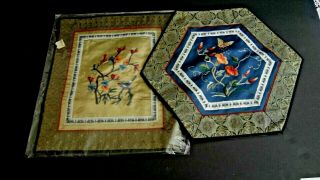 2 Vintage Chinese Hand Embroidered Silk Panels Dollies Textiles Embroideries