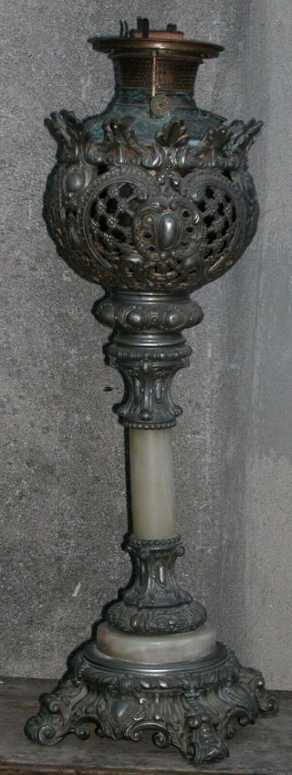 Antique B&H Bradley Hubbard Banquet Oil Lamp Marble Ornate Silver Filagree 24 