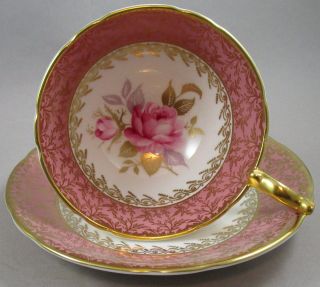 Vintage Aynsley Pink & Gold Wide Mouthed Cup And Saucer With Pink Roses - Teacup