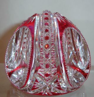 Cranberry Cut To Clear Cane Pattern Cut Glass Paperweight Attributed Val Lambert
