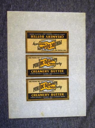 Vintage Purdue University Creamery Uncut Butter Labels Sheet 3 On A Page