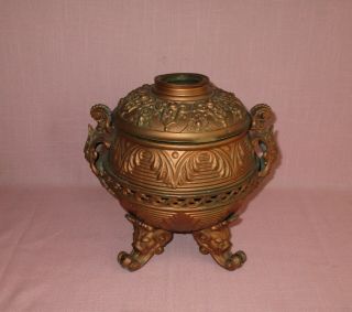 Antique 19th C Ornate Bronze Brass Oil Lamp Base W/ Insert Gargoyles Griffins