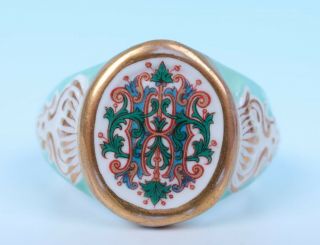 19thc.  Antique Old Paris Or Russian Elaborate Monogram Porcelain Napkin Ring