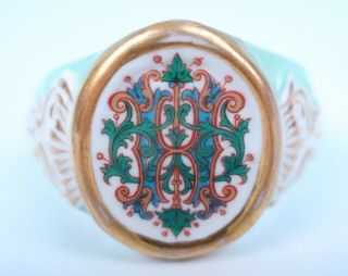 19thC.  Antique Old Paris or Russian ELABORATE MONOGRAM Porcelain Napkin Ring 2