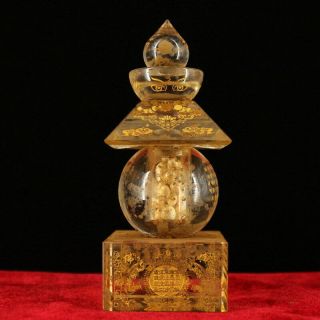 Collectable Auspicious Decor Temples Unearthed Painted Gold Crystal Sheri Pagoda
