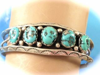 Vintage Sterling Silver Navajo Signed Mac Turquoise Native American Bracelet