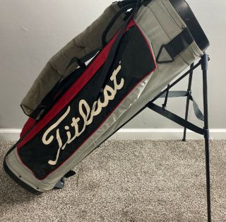 Vintage Titleist Carry W/ Strap Golf Bag Red Grey Black 4 Way Divider Retro Cool