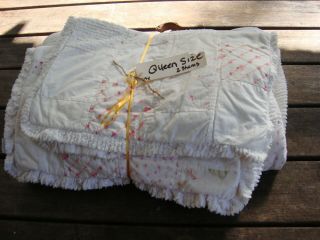Vintage Simply Shabby Chic 3pc Full/queen Cotton Linen Blend Quilt Set