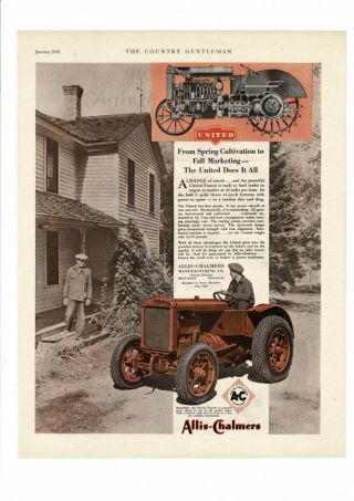 Vintage 1930 Allis - Chalmers Tractors Farmer House Trees Field Ad Print