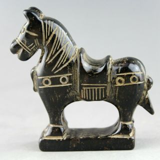 3.  1  China Old Black Jade Chinese Hand - Carved Horse Statue Jade Pendant 0630
