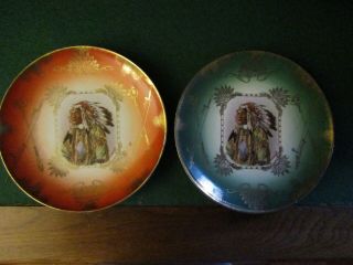 Royal Saxe,  Germany,  Indian Wall Plates (2),  Orange,  Green.