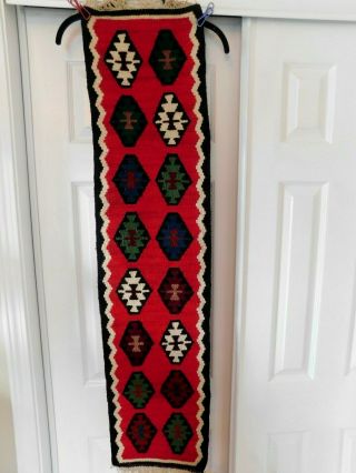 Hand Woven Native American ? Wool Vertical Rug Wall Hanging 12 X 48 About