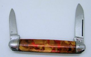 Vintage Hammer Brand 2 Blade Pocket Knife 2.  75” Long Red & Gold Handles