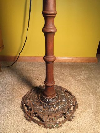 Antique Vintage Turned Wood Floor Lamp Double Socket Cast Iron Base Art Nouveau
