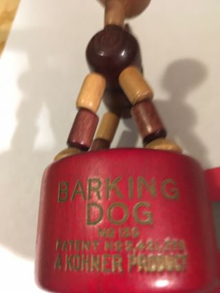 Barking Dog Wooden Push Puppet Kohner vintage 1940 ' s bark (squeak) no box b 3