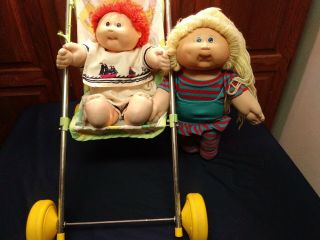 Vintage 1983 Cabbage Patch Kids Stroller And 2 Cabbage Patch Dolls 1983