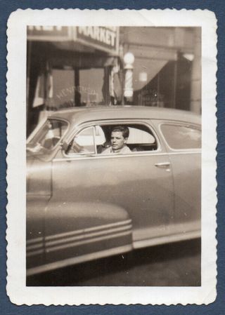 Vintage Found Photo Snapshot Ca.  1940s Man In Pontiac Torpedo Coupe Streamliner
