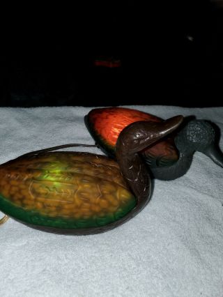 2 Vintage Tiffany Style Stained Glass Brass Lamp Duck Night Lights