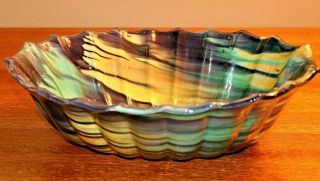 Vintage Mid - Century Mexican Folk Art Pottery Oaxaca Drip Glaze Large Bowl