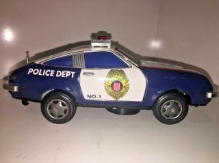 Vintage Tin Police Highway Patrol Car Battery Op; Made In Japan