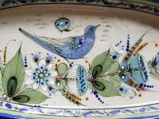 Ken Edwards Mexico Pottery Tonala Oval 14 " Platter Blue Bird & Butterfly Signed