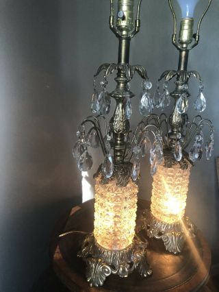 Vintage Mid Century Hollywood Regency Ef Industries Ice Crystal Table Lamp Set