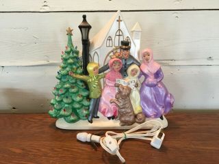 Vintage Ceramic Lighted Christmas Carolers Church Tree Atlantic Mold