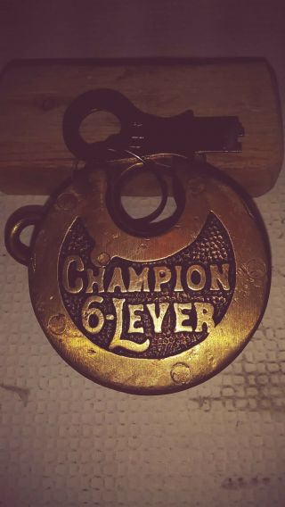 Antique/vintage Miller Champion 6 Lever Push Key Pancake Padlock W/key 115