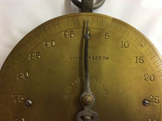 Vintage Brass and Cast Iron 100 Lb.  Hanging Scale John Chatillon & Sons 8” Diam. 2
