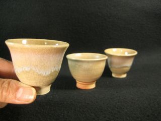 Vintage Japanese C.  1930 Set Of Three Signed Hand Thrown Ceramic Sencha Tea Cups