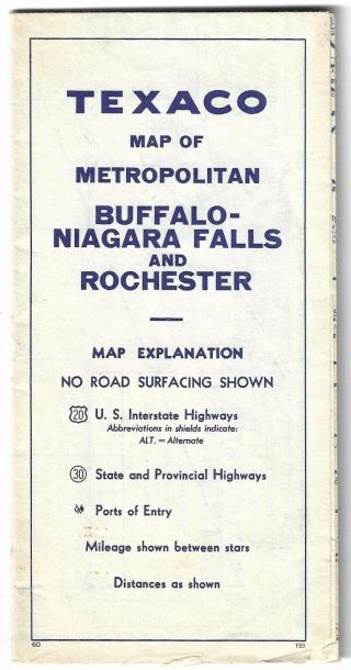 Texaco Oil Buffalo Niagara Falls & Rochester York Road Street Map 1950s