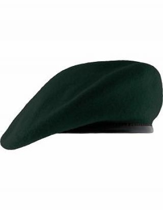 Beret (bt - P08/06) Sf Green With Leather Pre Shaped Size 7 1/8 " (unlined)