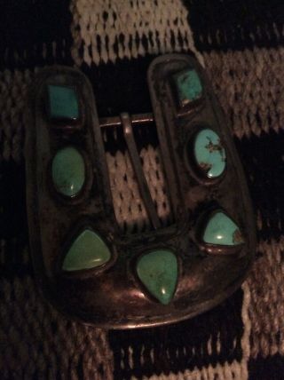 Navajo Turquoise And Silver Belt Buckle Complete Vintage 2